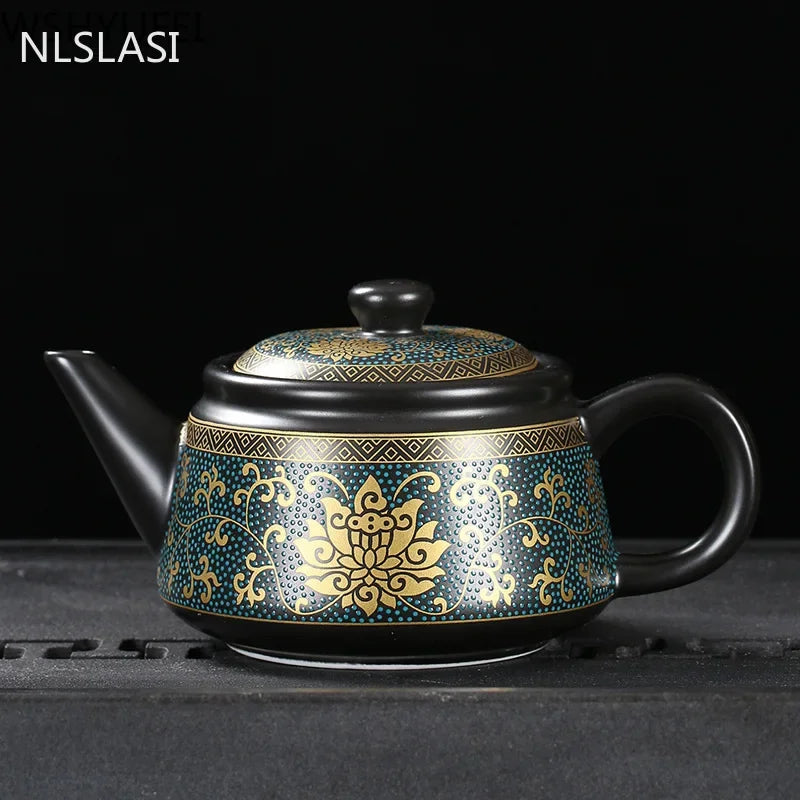 Jingdezhen Vintage Black Ceramics Tea Pot Chinese Tea Set Customization Porcelain Teapot Oolong Tea Handmade Kettle 240Ml