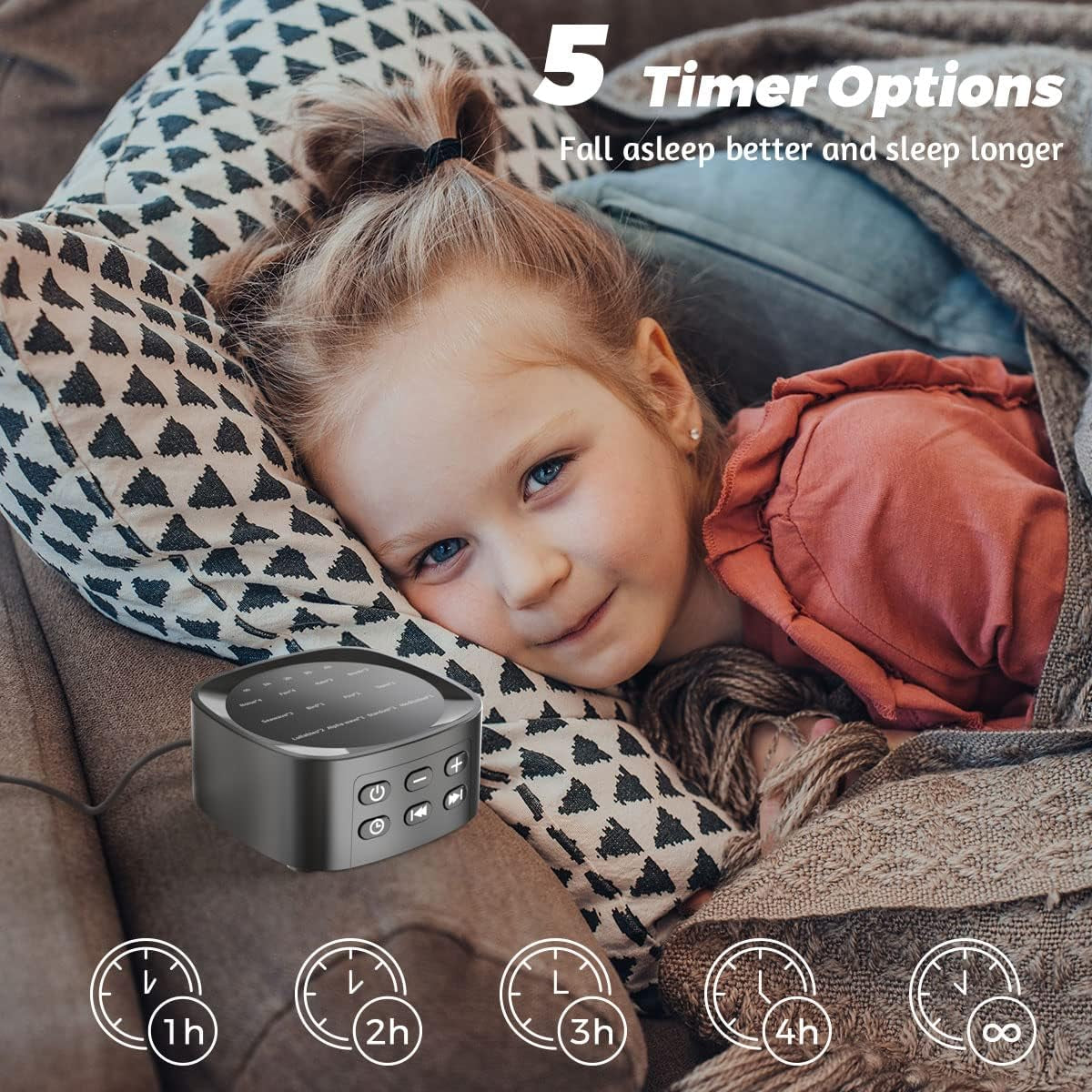 Sleep White Noise Sound Machines with 25 Soothing Sounds 36 Volume Levels 5 Timers Visible Sound Catalog Portable Size Memory Function for Home Office and Travel