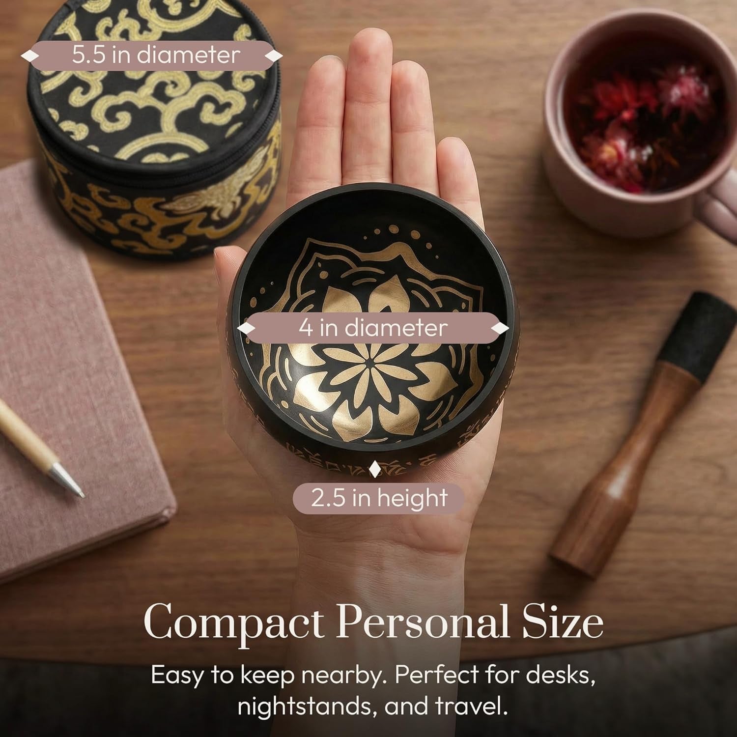 Tibetan Singing Bowl Set – Easy to Play & Beginner Friendly Meditation Bowl with Cushion, Mallet & Case | Stress Relief & Mindfulness | Gift-Ready