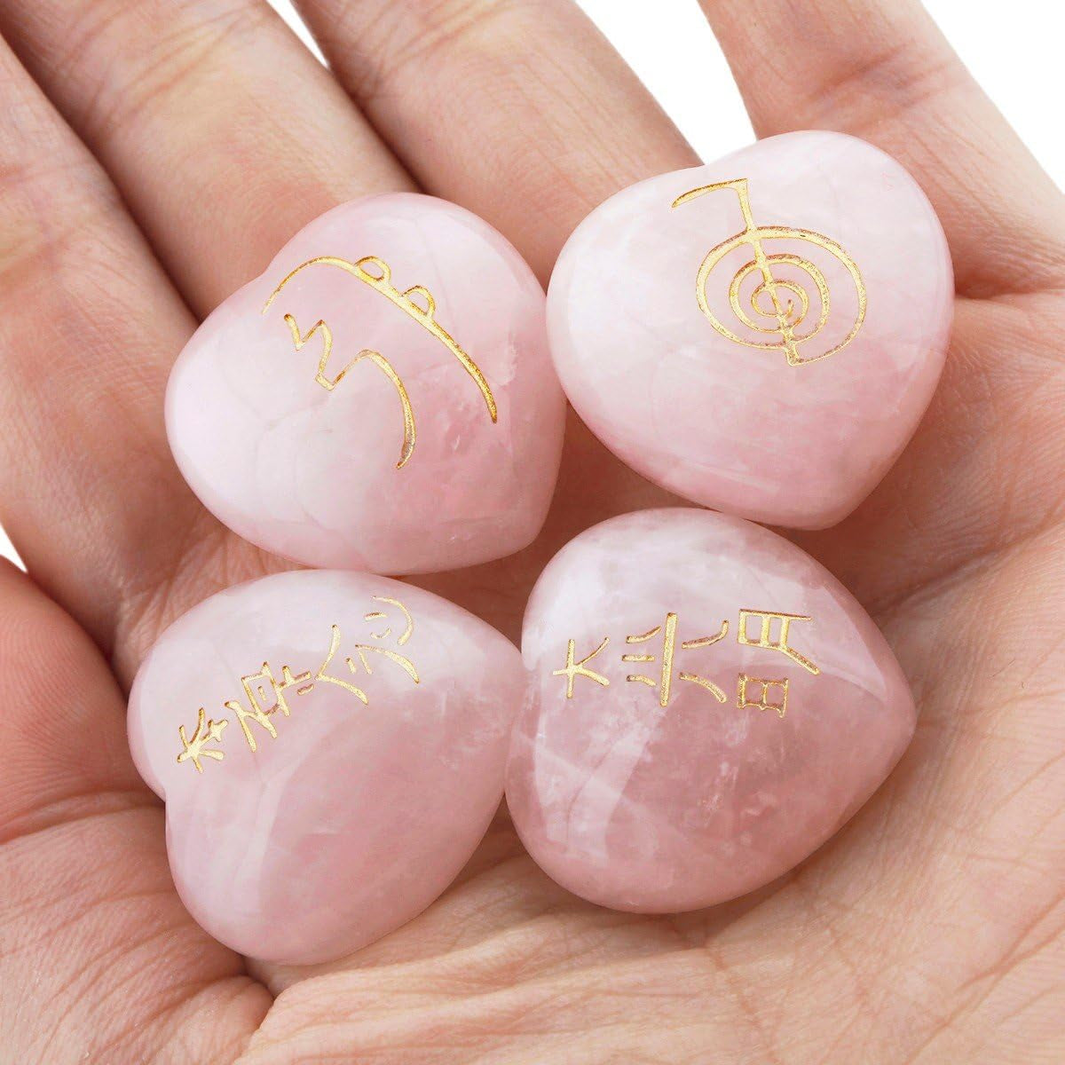 4PCS Rose Quartz Heart Love Stones Polished Engraved Pocket Stone