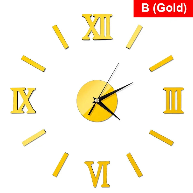 3D Mirror Roman Numbers Wall Clock Stickers Elegant DIY Digital Wall Clocks for Home Art Living Room Office Decoration Clock
