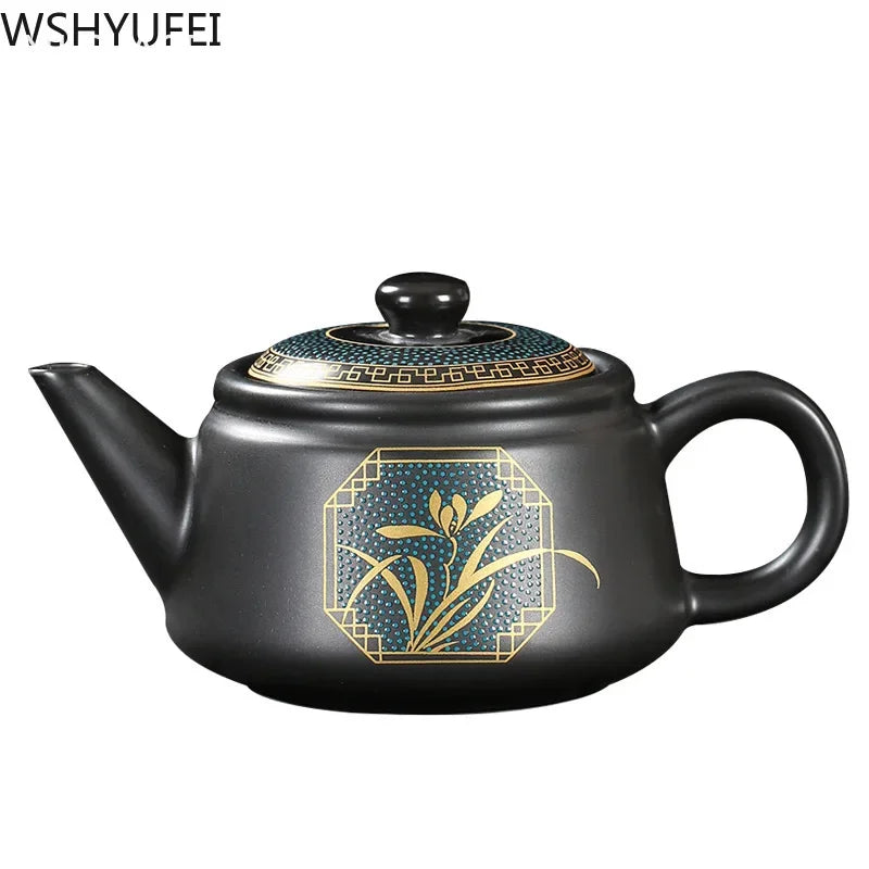 Jingdezhen Vintage Black Ceramics Tea Pot Chinese Tea Set Customization Porcelain Teapot Oolong Tea Handmade Kettle 240Ml