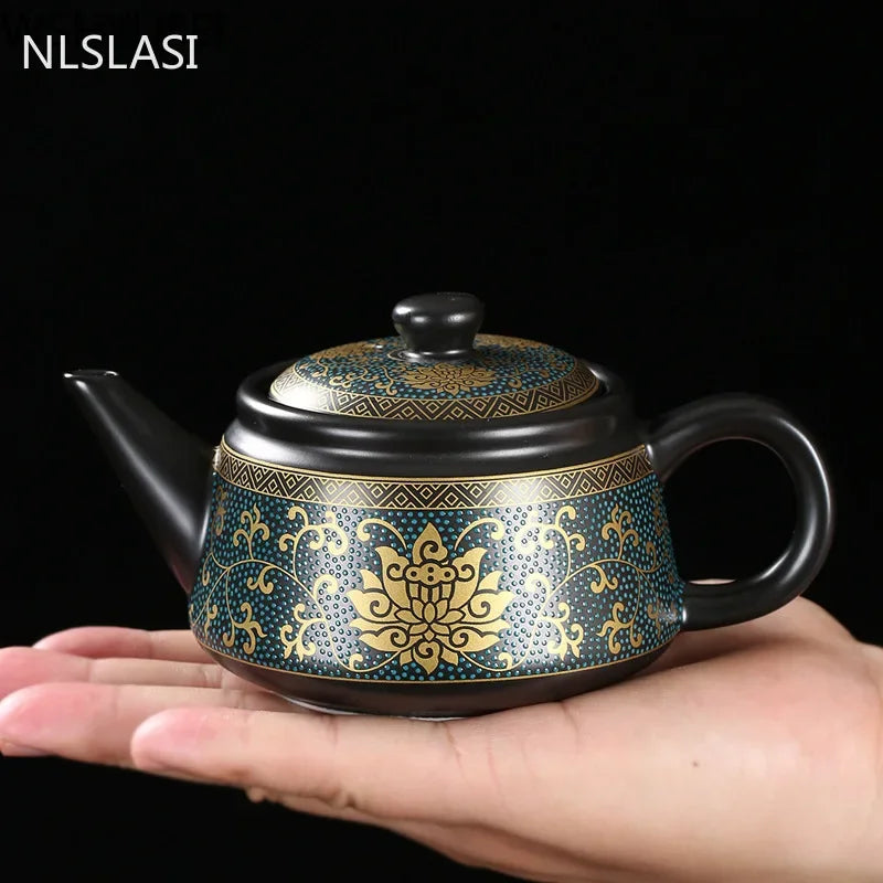 Jingdezhen Vintage Black Ceramics Tea Pot Chinese Tea Set Customization Porcelain Teapot Oolong Tea Handmade Kettle 240Ml