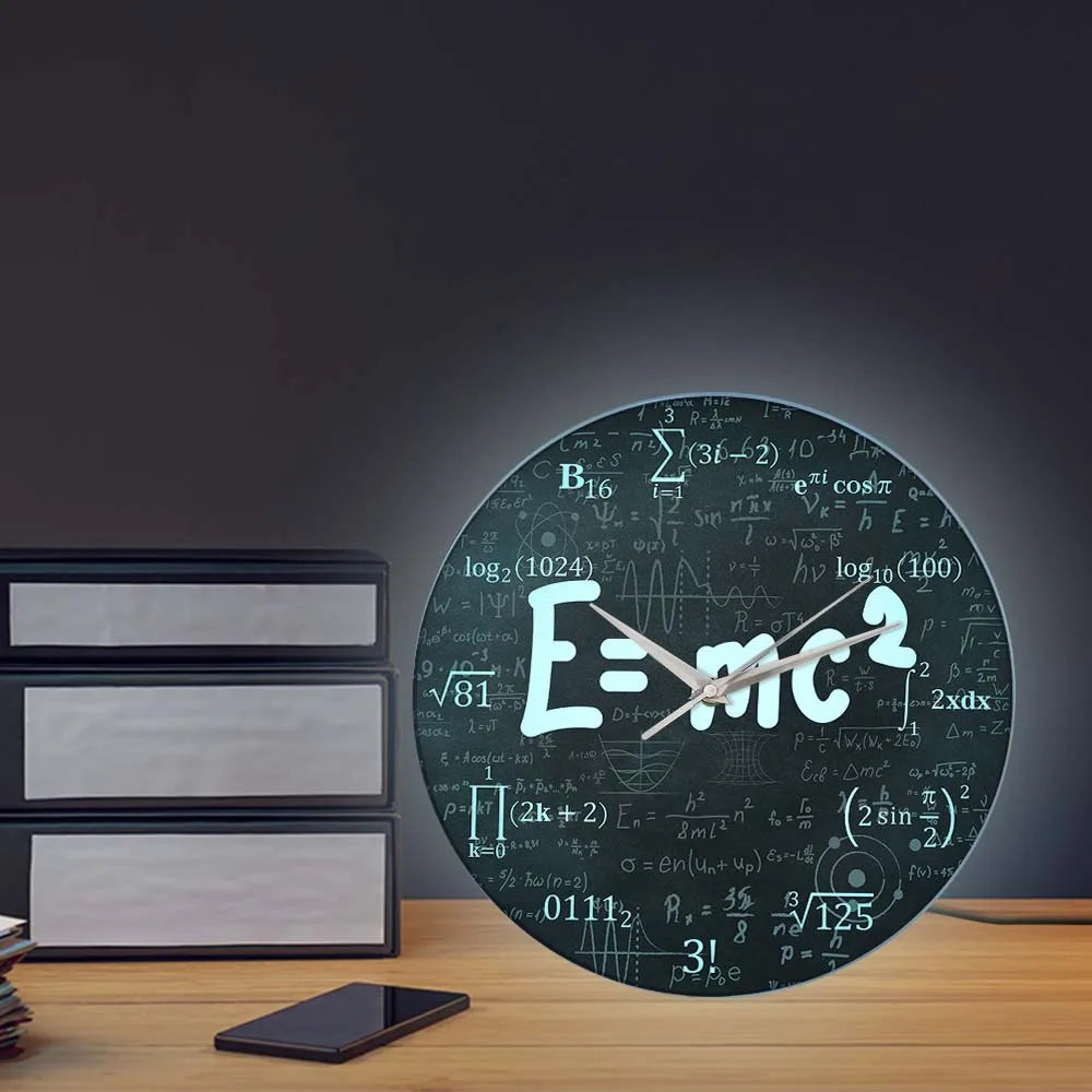 E=Mc2 Math Formula Geek Wall Clock Theory of Relativity Silent Wall Watch Scientist Physics Teacher Gift School Classroom Decor