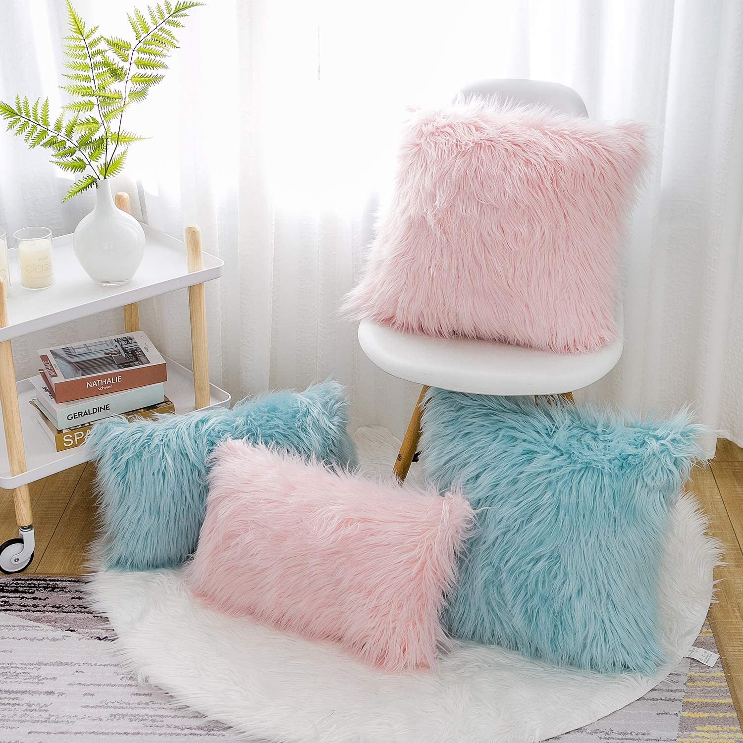 Pink Throw Pillow Covers 18X18 Inch Set of 2 Faux Fur Pillow Covers