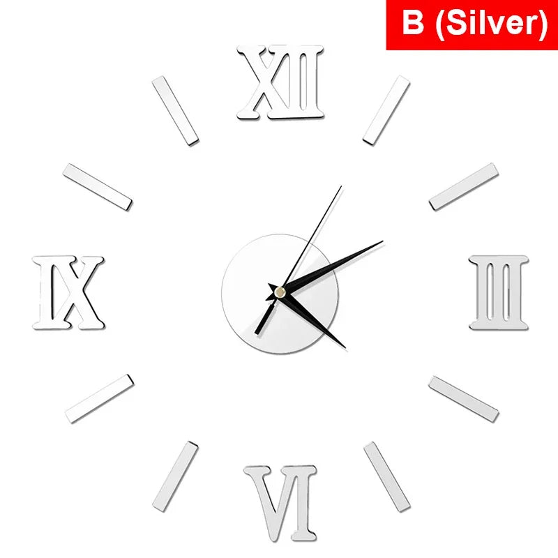 3D Mirror Roman Numbers Wall Clock Stickers Elegant DIY Digital Wall Clocks for Home Art Living Room Office Decoration Clock