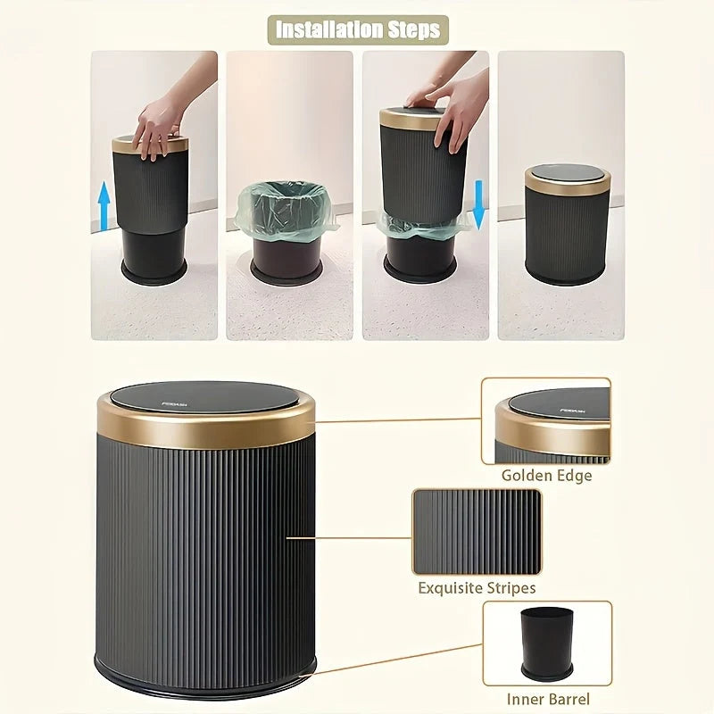 Chic Oval Waste Bin | Touchless Opening Trash Can with Dual Bucket