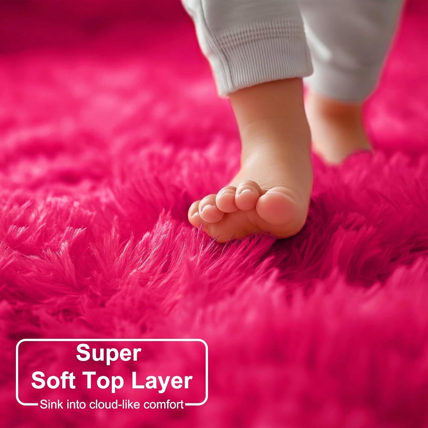Hot Pink Plush round Circle Rug 5Ft for Girls Bedroom Playroom