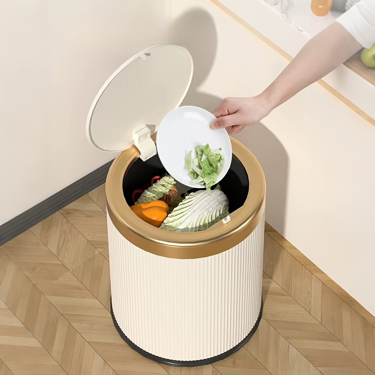 Chic Oval Waste Bin | Touchless Opening Trash Can with Dual Bucket