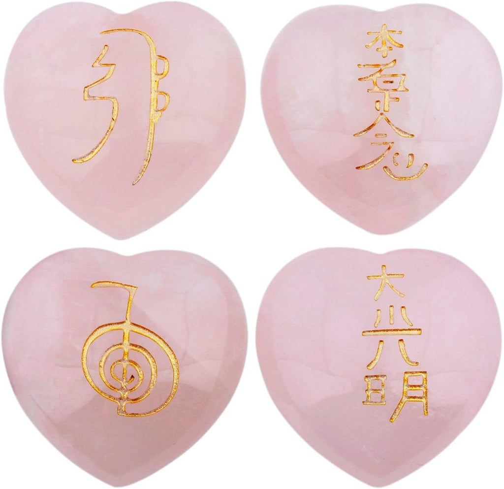 4PCS Rose Quartz Heart Love Stones Polished Engraved Pocket Stone