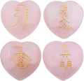 4PCS Rose Quartz Heart Love Stones Polished Engraved Pocket Stone