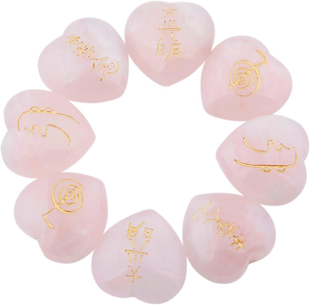 4PCS Rose Quartz Heart Love Stones Polished Engraved Pocket Stone