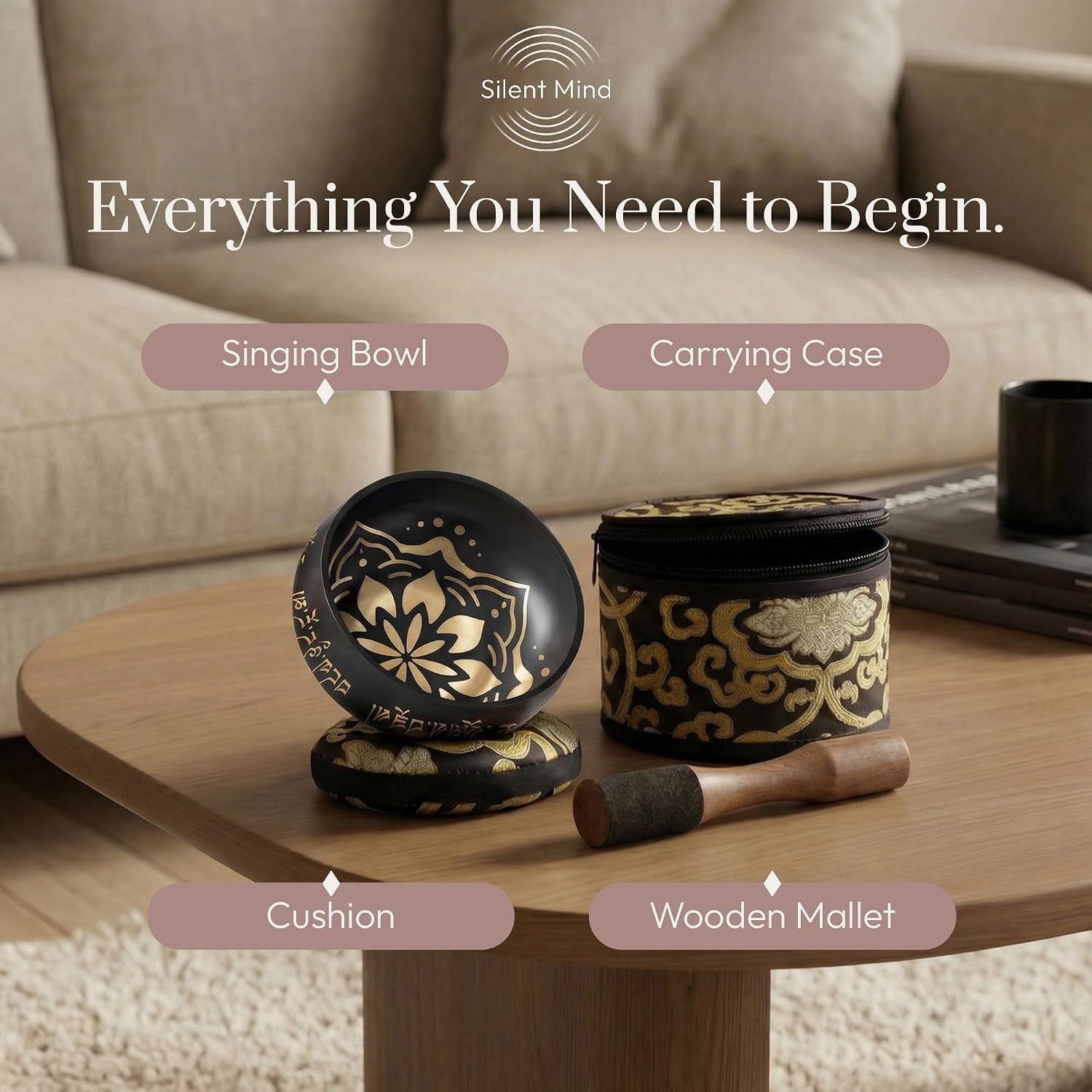 Tibetan Singing Bowl Set – Easy to Play & Beginner Friendly Meditation Bowl with Cushion, Mallet & Case | Stress Relief & Mindfulness | Gift-Ready