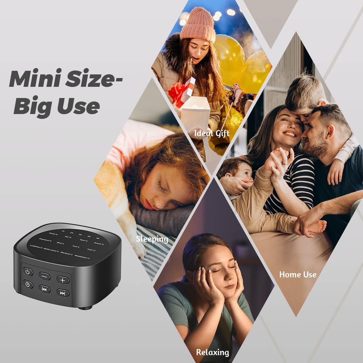 Sleep White Noise Sound Machines with 25 Soothing Sounds 36 Volume Levels 5 Timers Visible Sound Catalog Portable Size Memory Function for Home Office and Travel