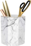 Pen Holder, Stand for Desk Pencil Cup for Girls Kids Durable Ceramic Desk Organizer Makeup Brush Holder for Office, Classroom, Home, White Marble