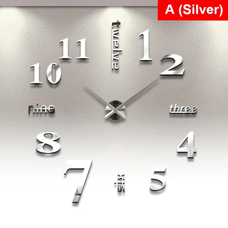 3D Mirror Roman Numbers Wall Clock Stickers Elegant DIY Digital Wall Clocks for Home Art Living Room Office Decoration Clock