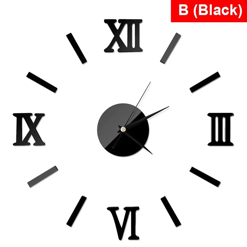 3D Mirror Roman Numbers Wall Clock Stickers Elegant DIY Digital Wall Clocks for Home Art Living Room Office Decoration Clock