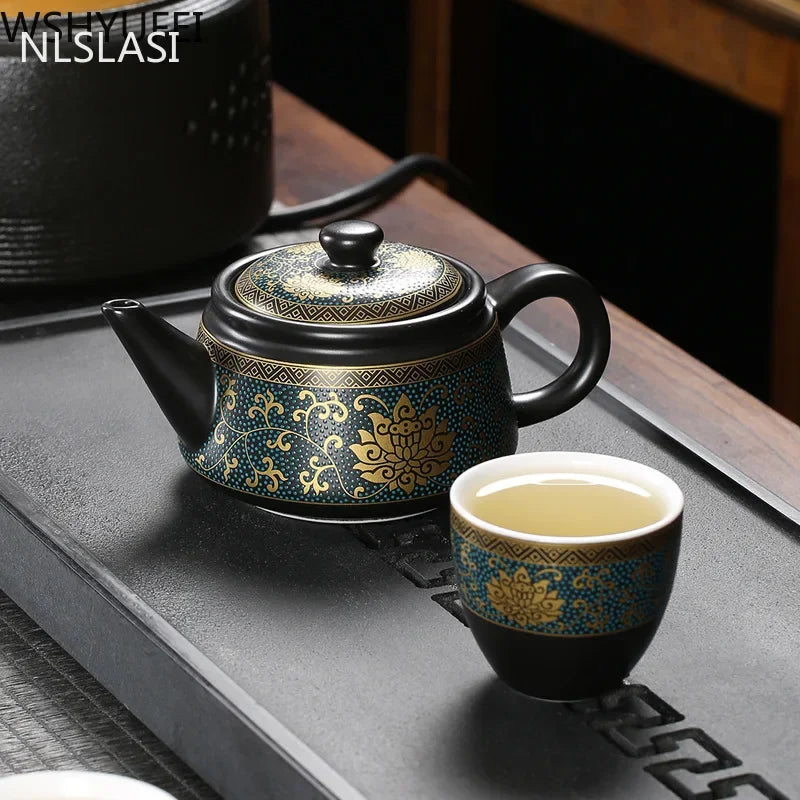 Jingdezhen Vintage Black Ceramics Tea Pot Chinese Tea Set Customization Porcelain Teapot Oolong Tea Handmade Kettle 240Ml