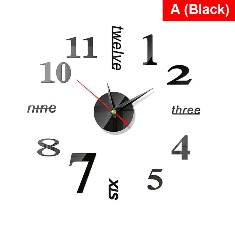 3D Mirror Roman Numbers Wall Clock Stickers Elegant DIY Digital Wall Clocks for Home Art Living Room Office Decoration Clock