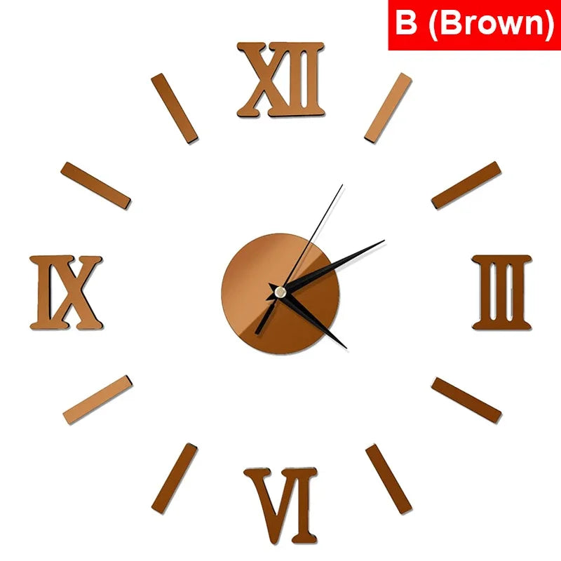 3D Mirror Roman Numbers Wall Clock Stickers Elegant DIY Digital Wall Clocks for Home Art Living Room Office Decoration Clock