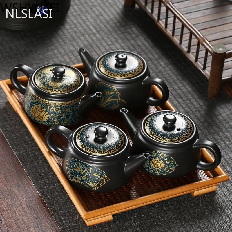 Jingdezhen Vintage Black Ceramics Tea Pot Chinese Tea Set Customization Porcelain Teapot Oolong Tea Handmade Kettle 240Ml
