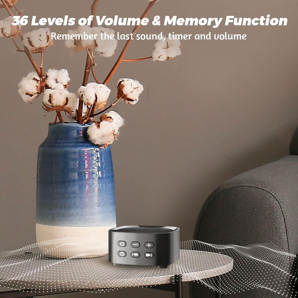 Sleep White Noise Sound Machines with 25 Soothing Sounds 36 Volume Levels 5 Timers Visible Sound Catalog Portable Size Memory Function for Home Office and Travel