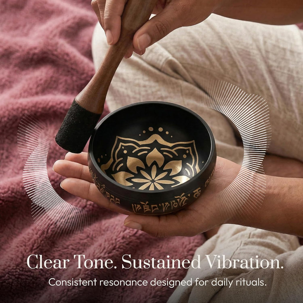 Tibetan Singing Bowl Set – Easy to Play & Beginner Friendly Meditation Bowl with Cushion, Mallet & Case | Stress Relief & Mindfulness | Gift-Ready
